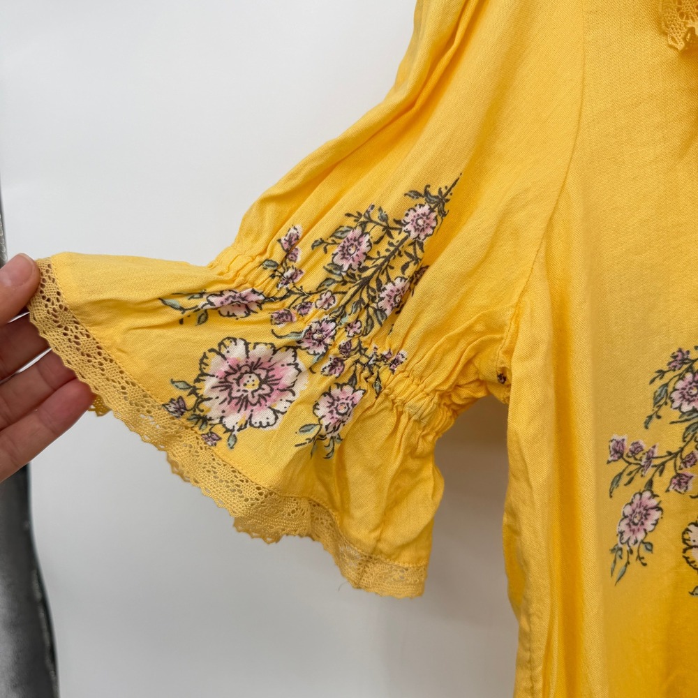 LC Lauren Conrad Blouse Yellow Floral Ruffle Lace Boho Cottagecore Small - Picture 3 of 8